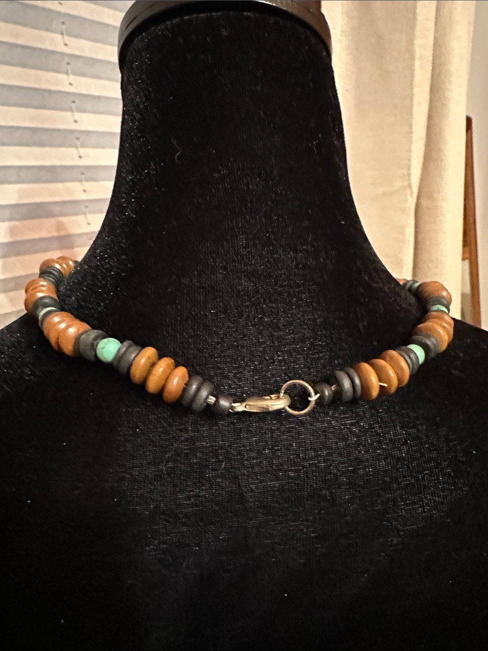 Turquoise & Wood Bead Necklace - Picture 2 of 3